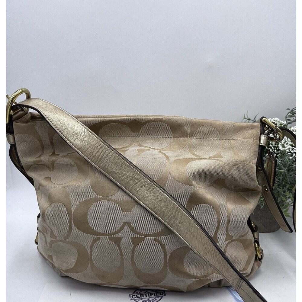 Coach F15067 Authenticated Signature Logo Khaki Beige Gold‎ Tote Shoulder Bag